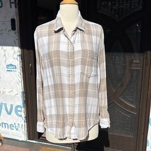 GAP Beige and White Plaid Shirt